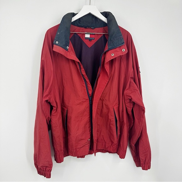 Vintage Y2K Tommy Hilfiger Red Windbreaker Jacket Size Large Early 2000s - Picture 1 of 12